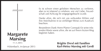 Traueranzeige von Margarete Marsing von Pegnitz-Zeitung